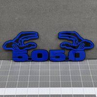 5.0 COYOTE 3D Emblems – Blue on Black Angry Racing Fender Badges (Set of 2)