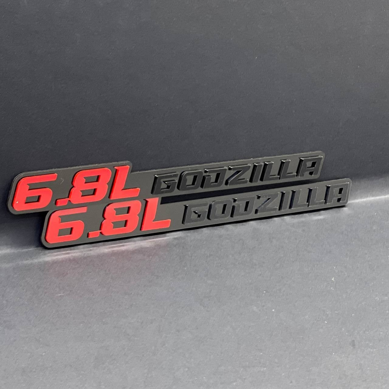 6.8L GODZILLA EMBLEMS QTY 2 FENDER EXTERIOR 6.8L ENGINE BADGE PAIR 3D EMBLEMS
