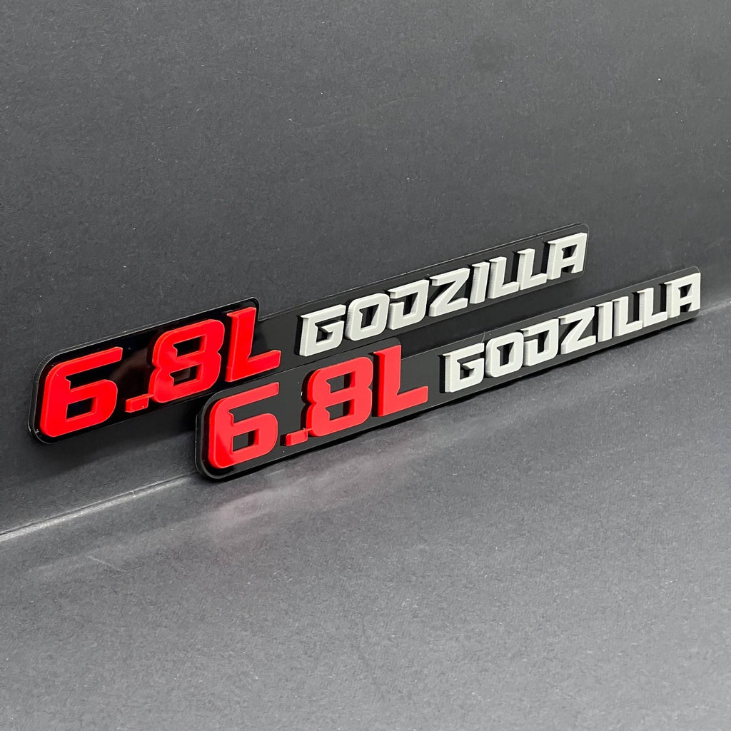 2PCS 3D GODZILLA Emblems – Durable Fender Badges for Ford 6.8L Engine Vehicles