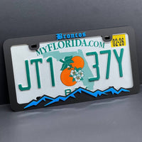 BRONCO MOUNTAINS LICENSE PLATE FRAME COLOR CHOICE -HIKING-MOUNTAINS-CAMPING