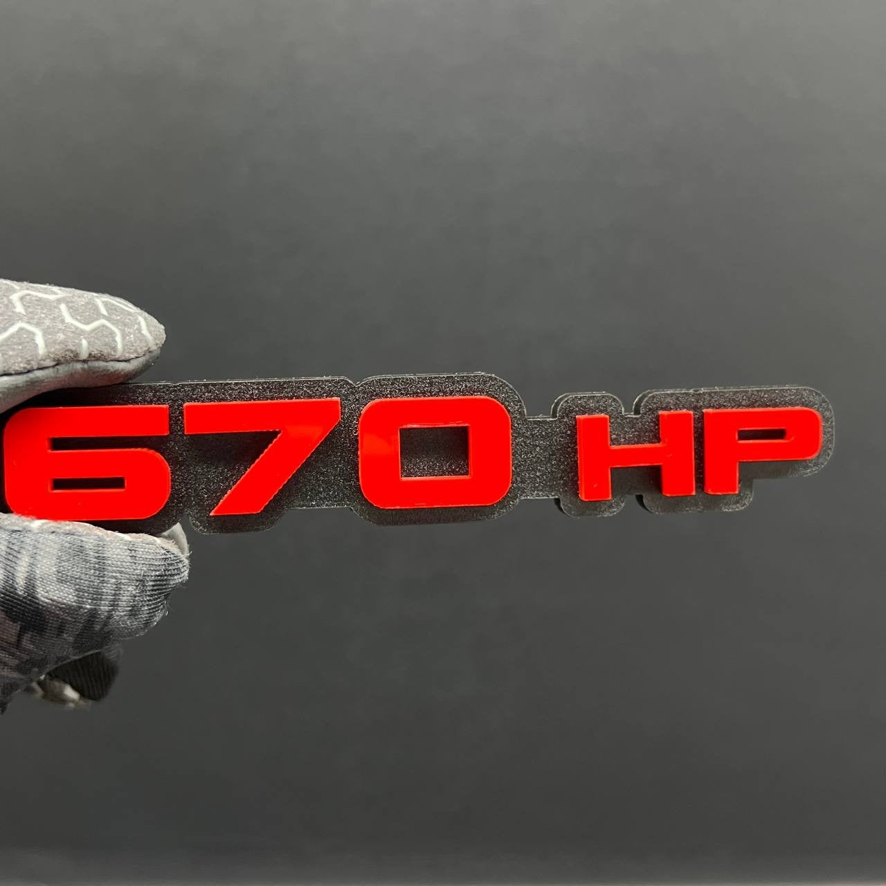 2PCS 670HP Emblems – 3D Acrylic Engine Fender Badges 670HP Pair Decals