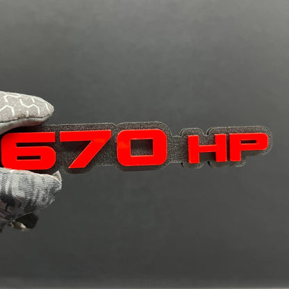 2PCS 670HP Emblems – 3D Acrylic Engine Fender Badges 670HP Pair Decals