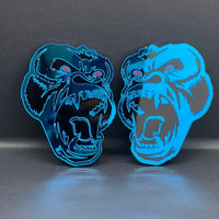 2PCS Gorilla Mirror blue Emblem Badges – Angry Fender Decals for Car/Truck