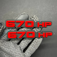 2PCS 670HP Emblems – 3D Acrylic Engine Fender Badges 670HP Pair Decals