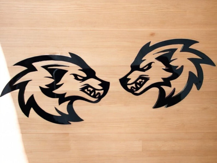 Wolf Badges Emblem Car/Truck, (2) BADGES, Fender Angry Agressive Raging