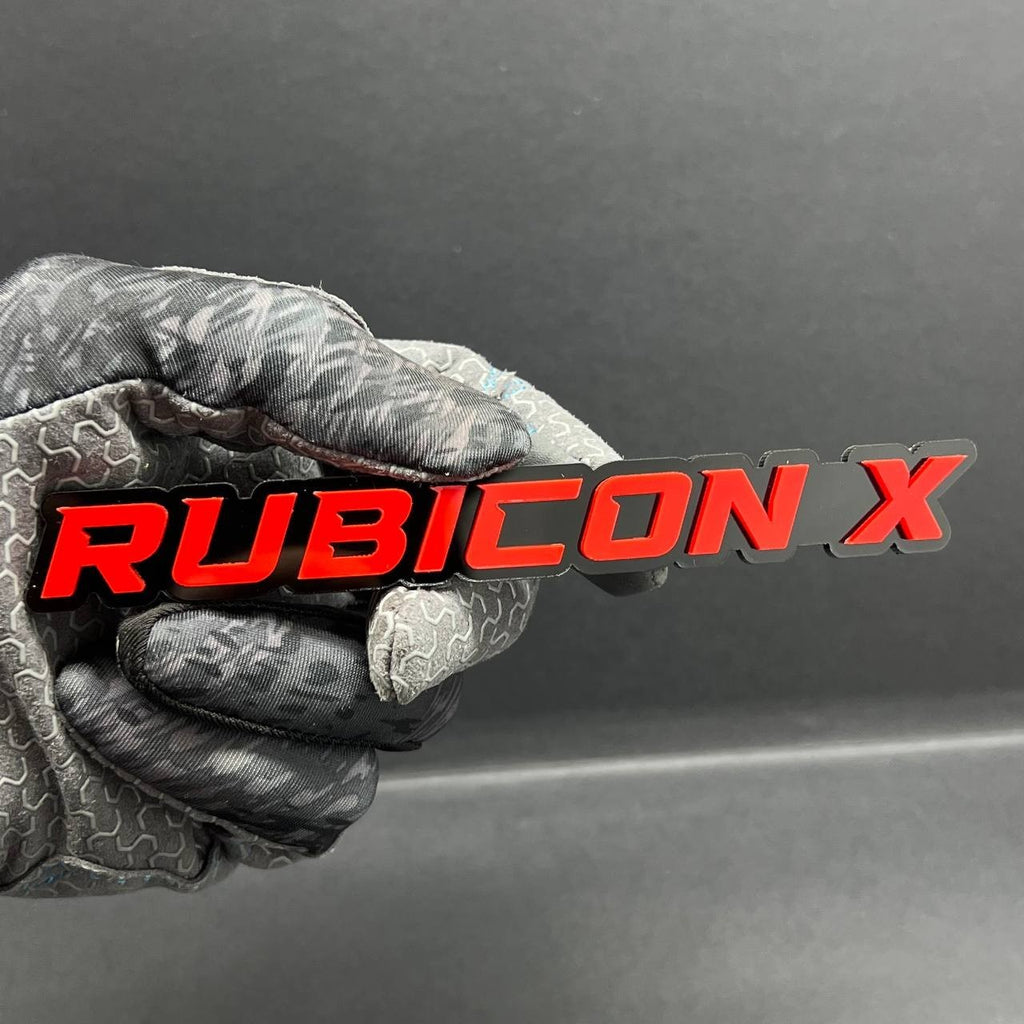 1PC Rubicon X Emblem – Red on Black 3D Acrylic Fender or Tailgate Badge for Jeep