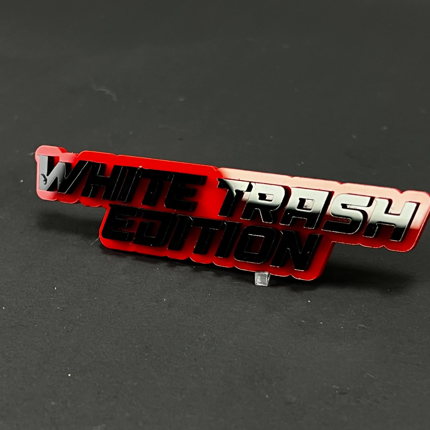 1PC WHITE TRASH EDITION 3D Acrylic Badge - Car Truck Emblem Fender Sticker
