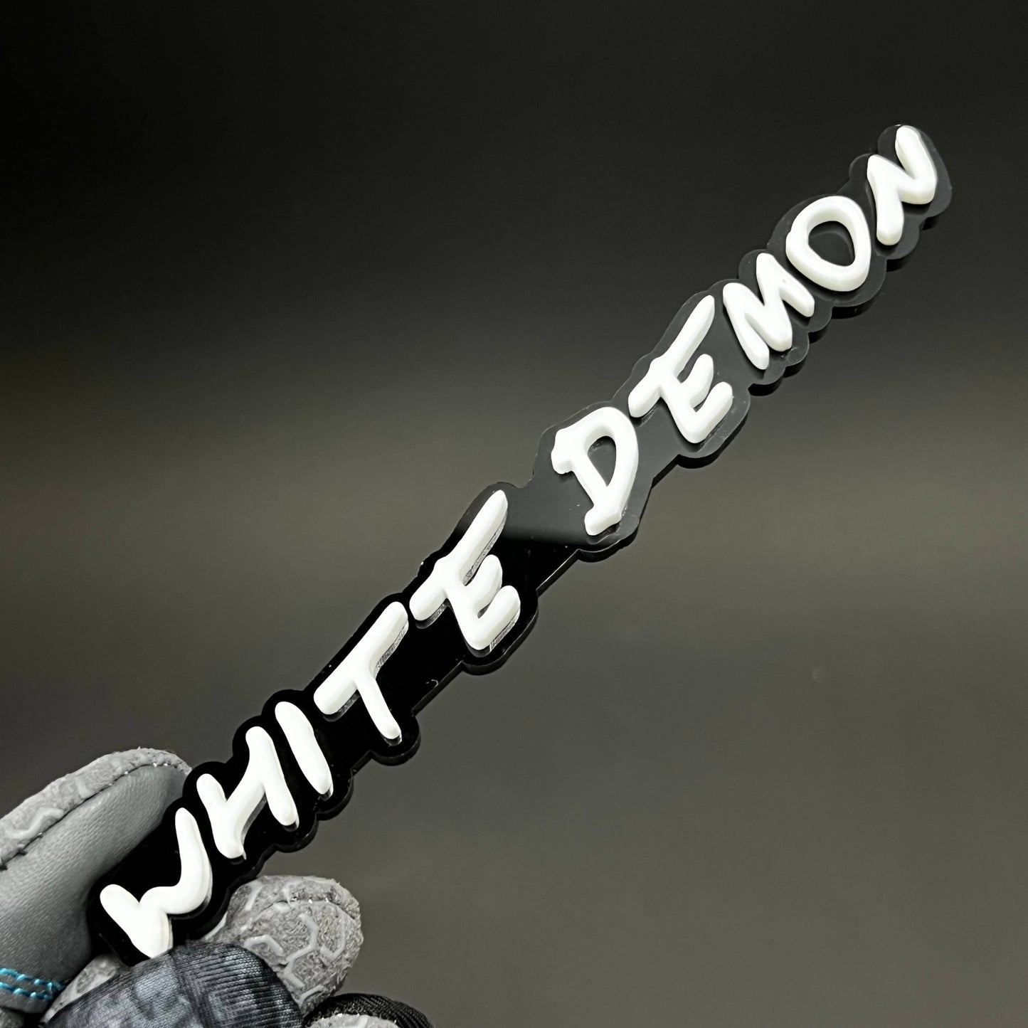 1PC WHITE DEMON 3D Acrylic Badge - Car Truck Emblem Fender Sticker