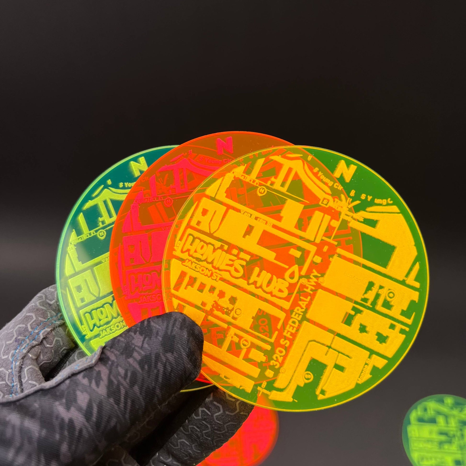 1PC Homies Hub Map Coasters 3D Acrylic Badge - Car Truck Emblem Fender Sticker