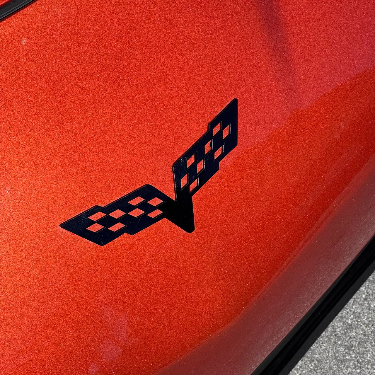 1PC Corvette Crossed Flags 3D Acrylic Badge - Car Truck Emblem Fender Sticker