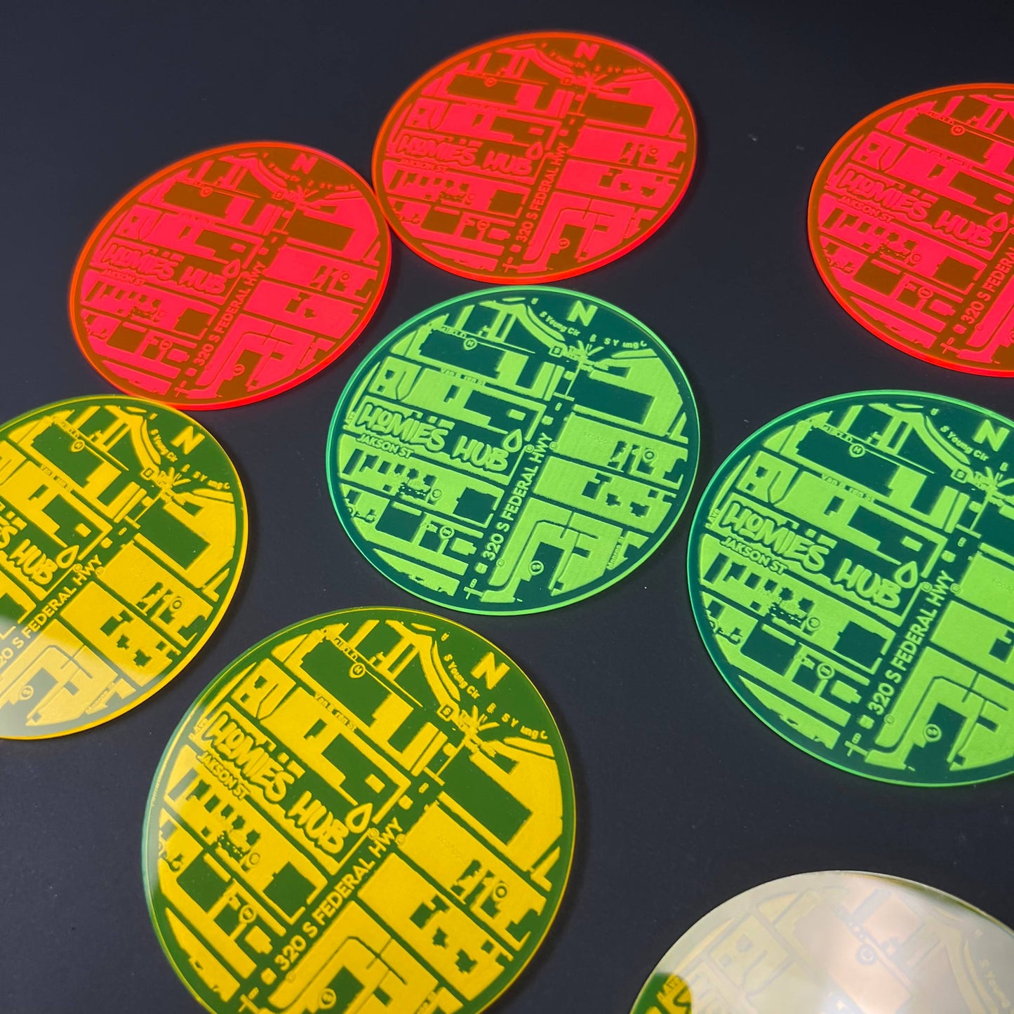 1PC Homies Hub Map Coasters 3D Acrylic Badge - Car Truck Emblem Fender Sticker
