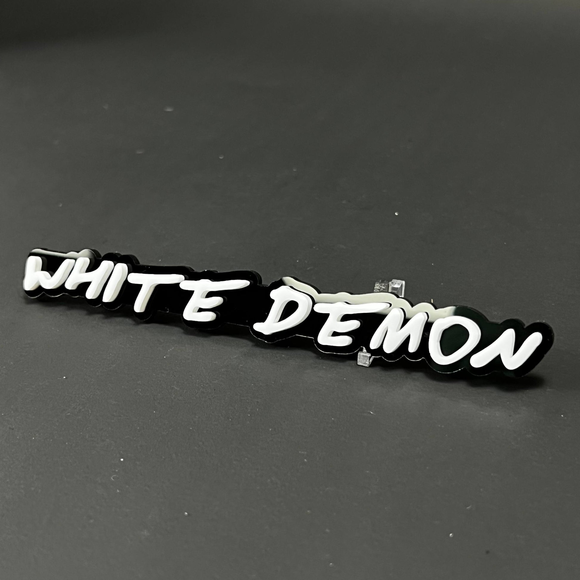 1PC WHITE DEMON 3D Acrylic Badge - Car Truck Emblem Fender Sticker