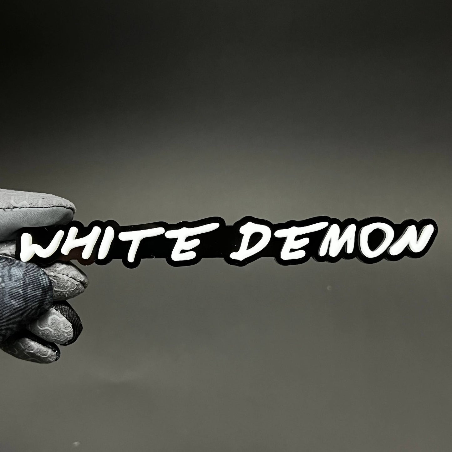 1PC WHITE DEMON 3D Acrylic Badge - Car Truck Emblem Fender Sticker