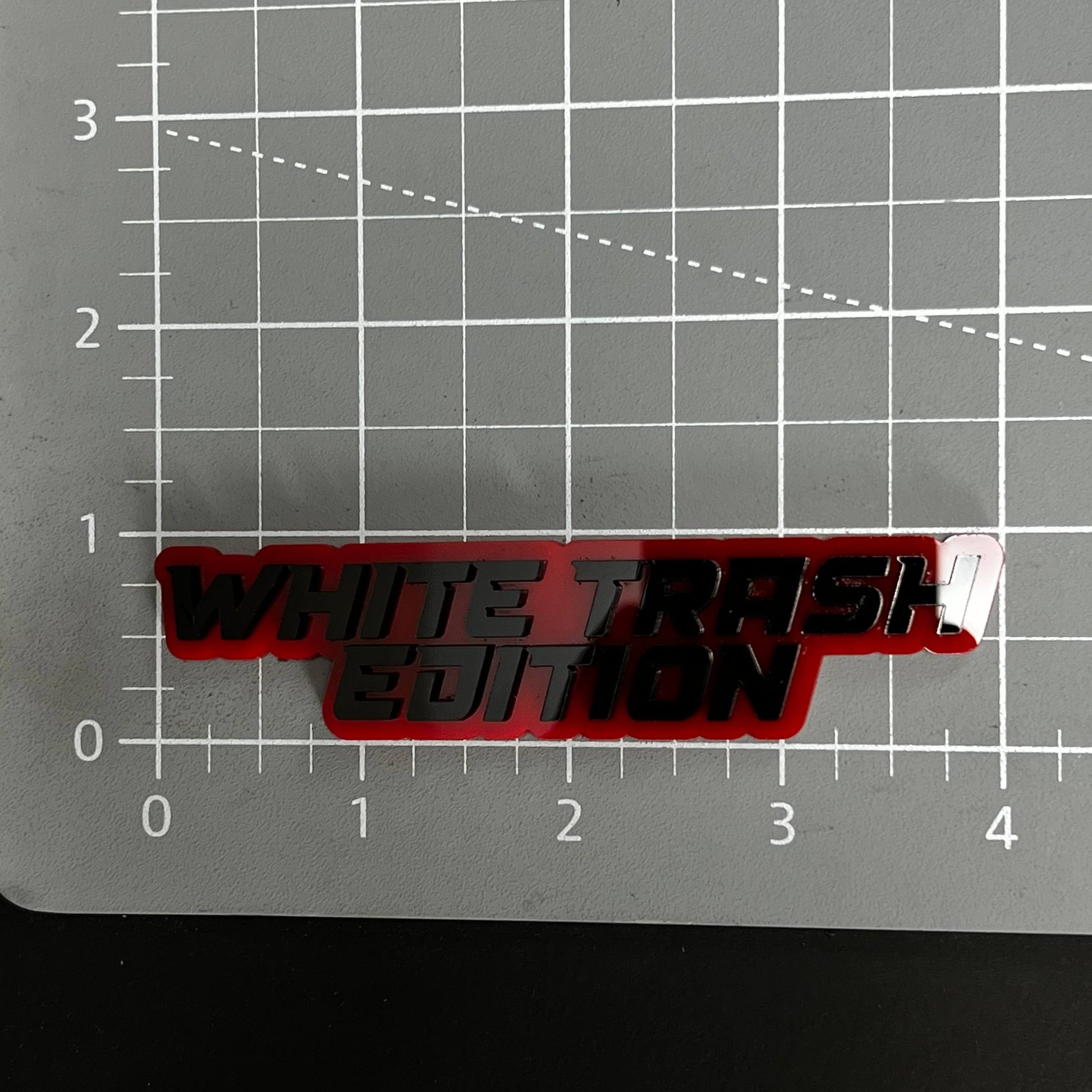 1PC WHITE TRASH EDITION 3D Acrylic Badge - Car Truck Emblem Fender Sticker