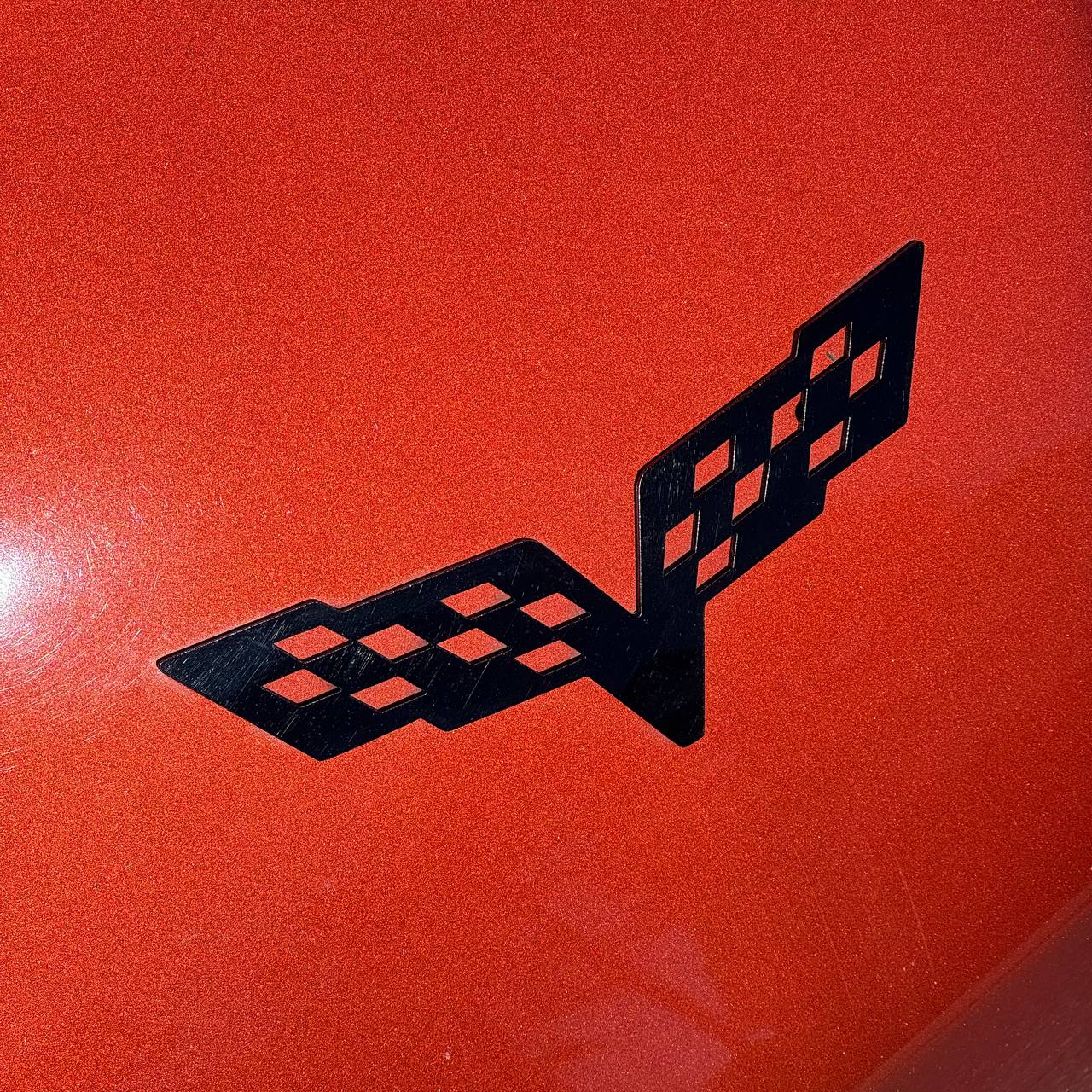1PC Corvette Crossed Flags 3D Acrylic Badge - Car Truck Emblem Fender Sticker