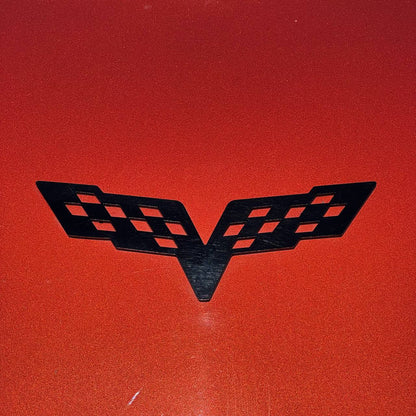 1PC Corvette Crossed Flags 3D Acrylic Badge - Car Truck Emblem Fender Sticker