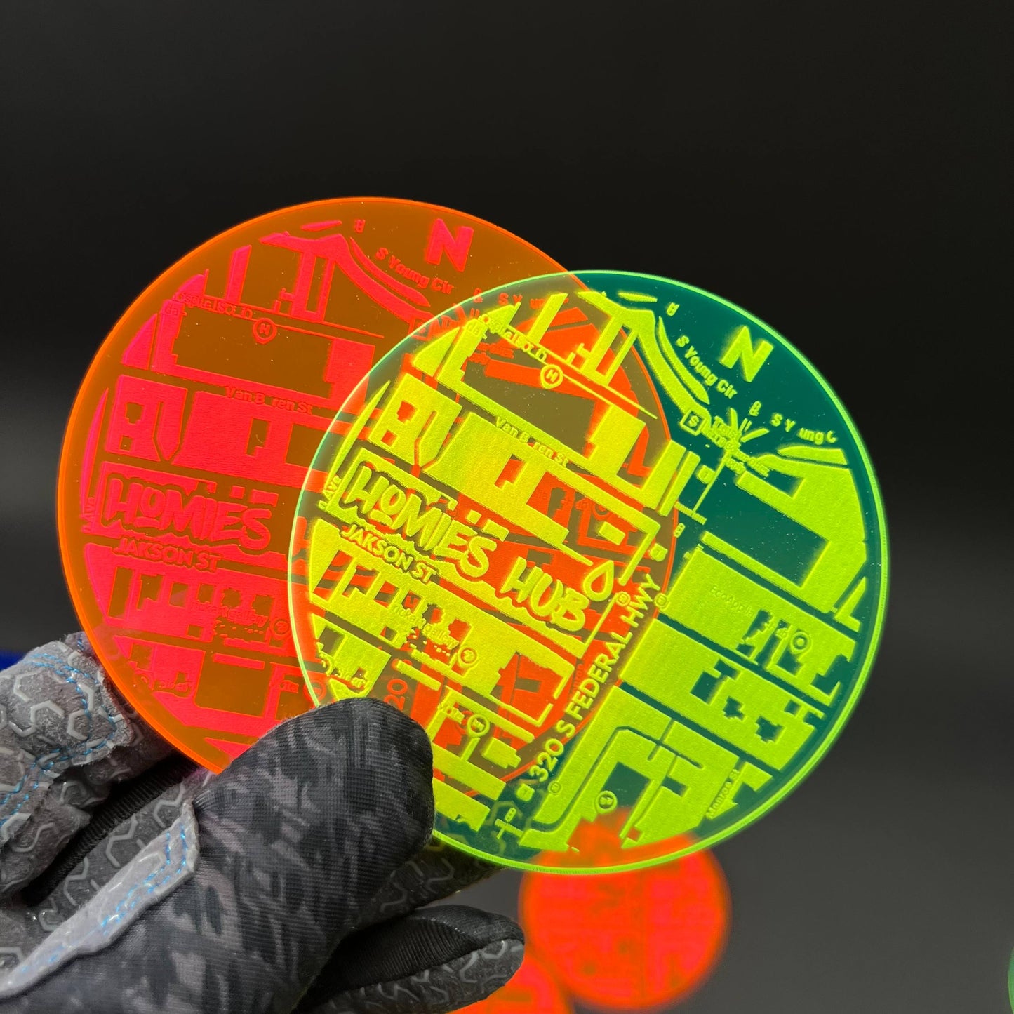 1PC Homies Hub Map Coasters 3D Acrylic Badge - Car Truck Emblem Fender Sticker