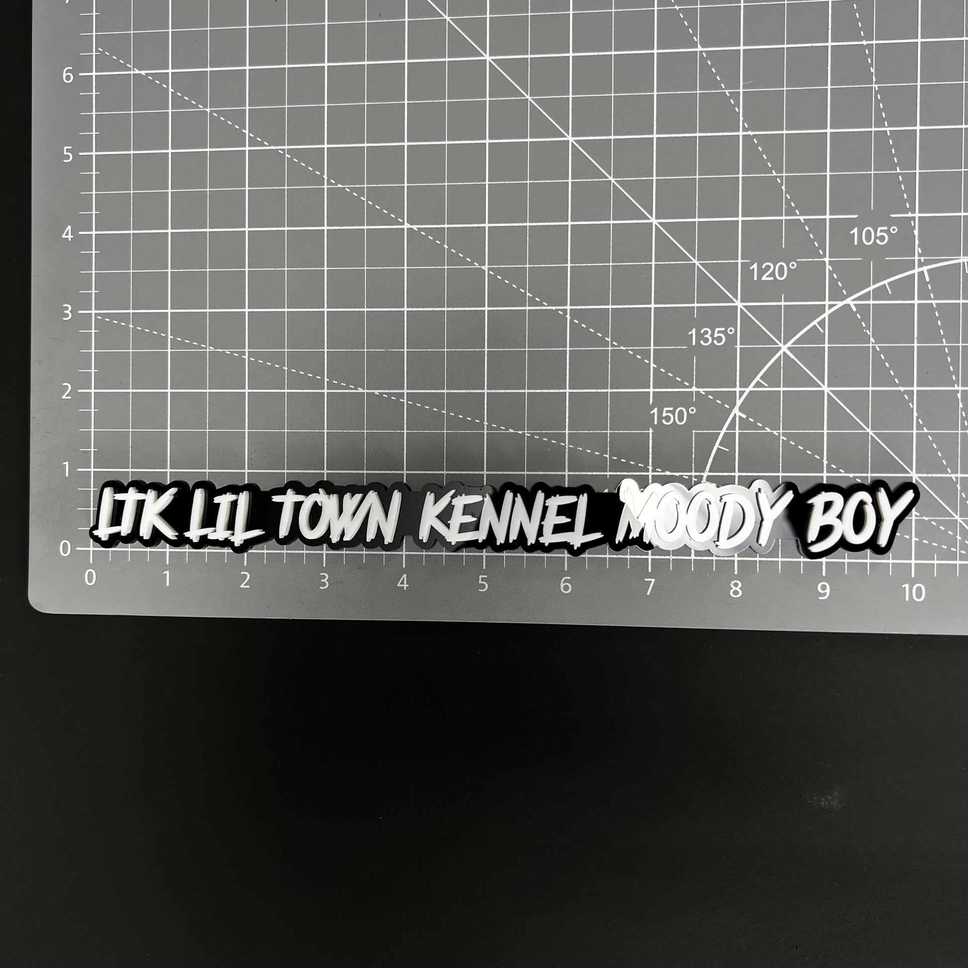 1PC LTK LIL TOWN KENNEL MOODY BOY 3D Acrylic Car Badge - Fender Emblem